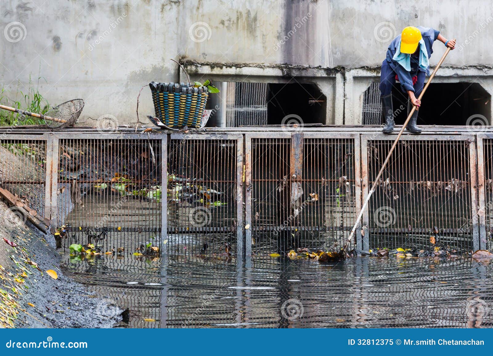 Waste cleaning in canal stock image. Image of environment 32812375