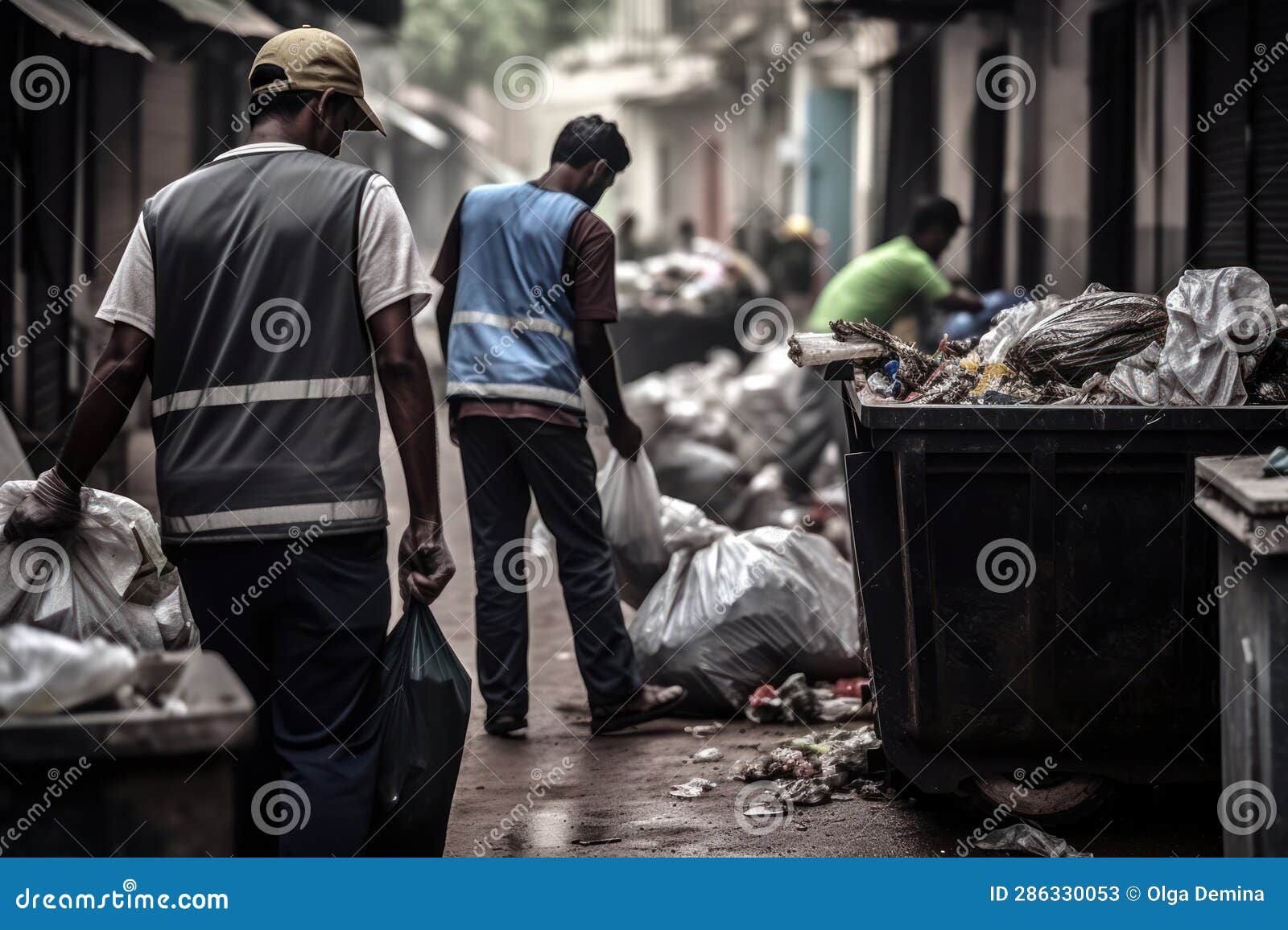 Waste Collectors Tackle Overflowing Bins. the Essence of Efficient