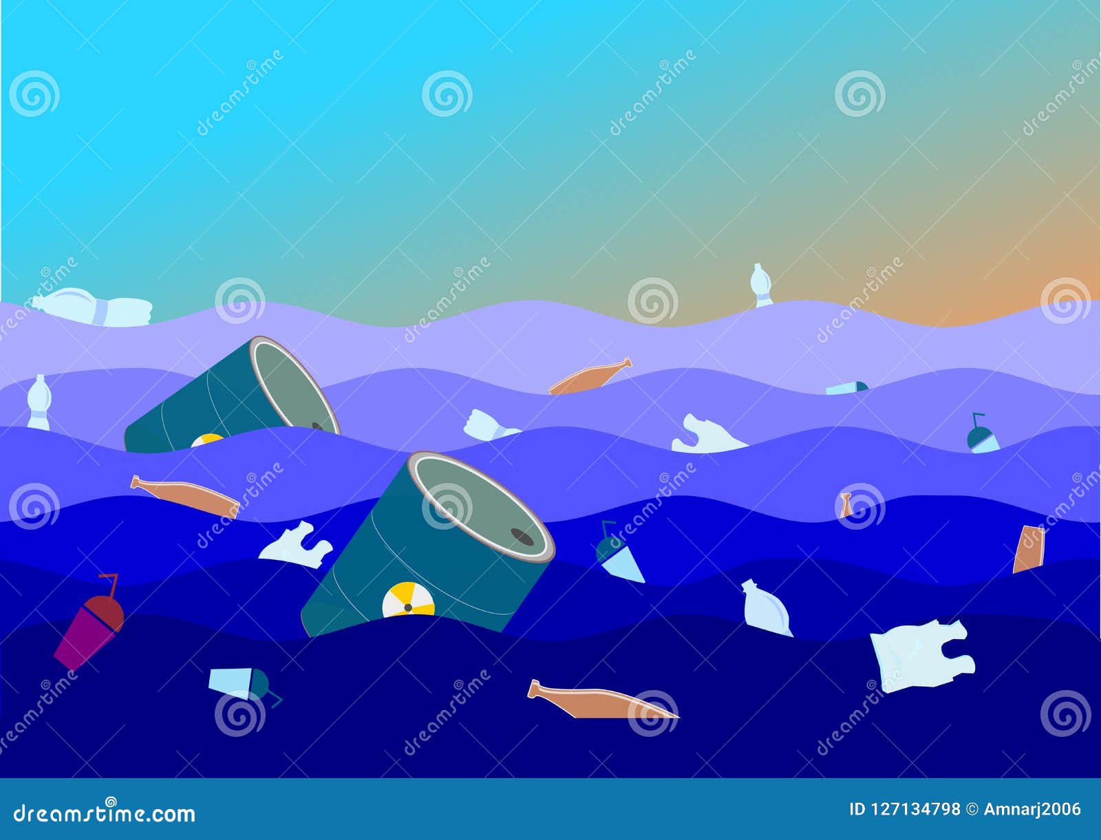 Waste in the Sea or Ocean .Illustration . Stock Illustration ...