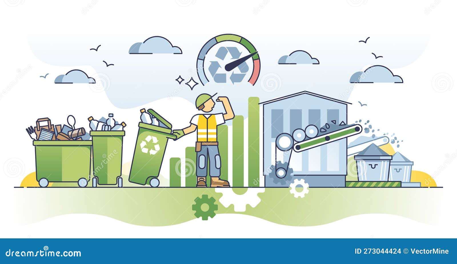 waste reduction and recycling to reduce garbage or trash outline concept