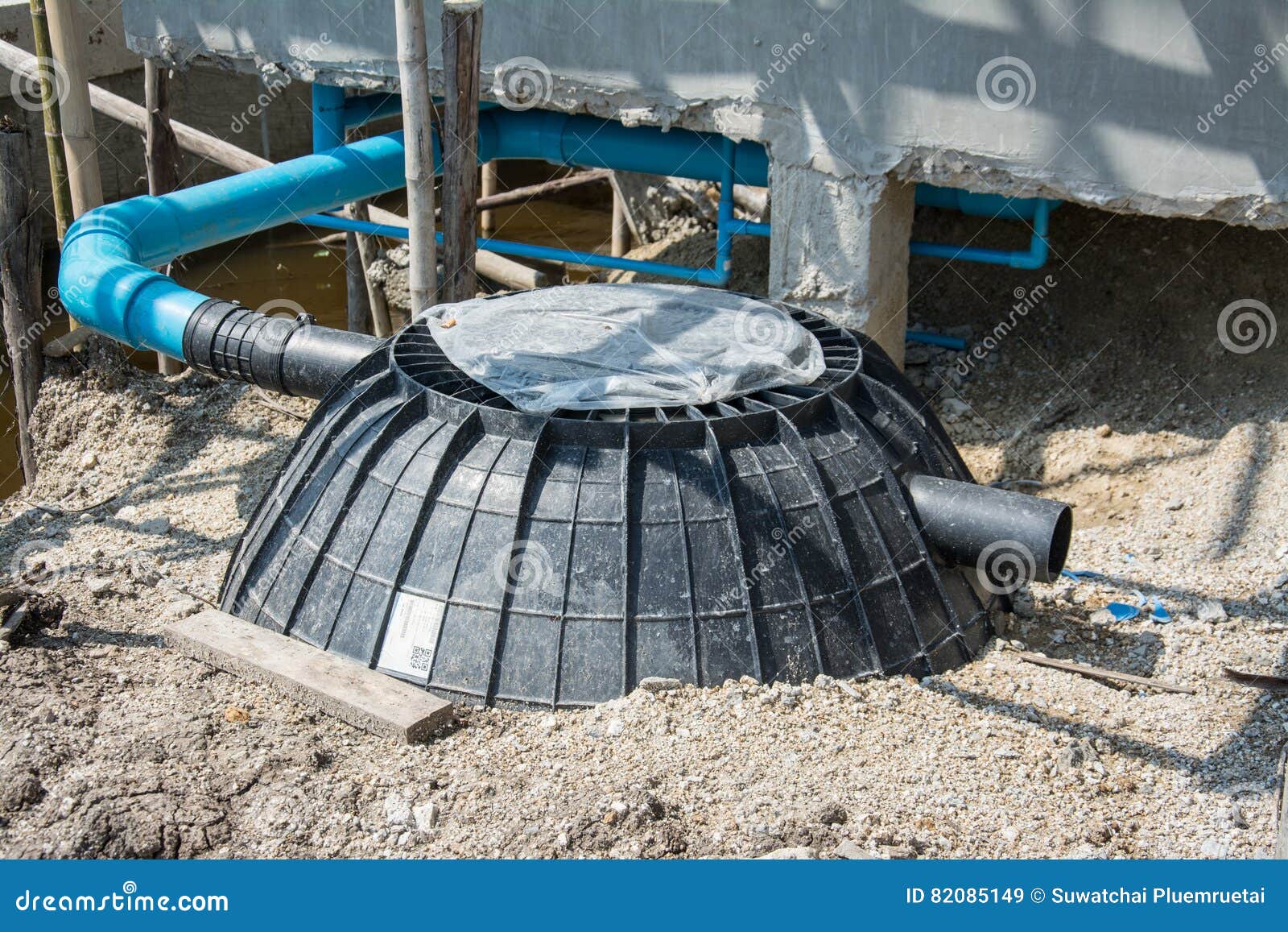 waste treatment tank or septic tank installation in construction site