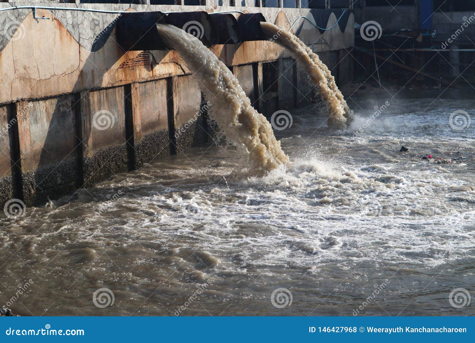 Waste Water Discharge Pipe into Canal and Sea Stock Photo - Image of ...