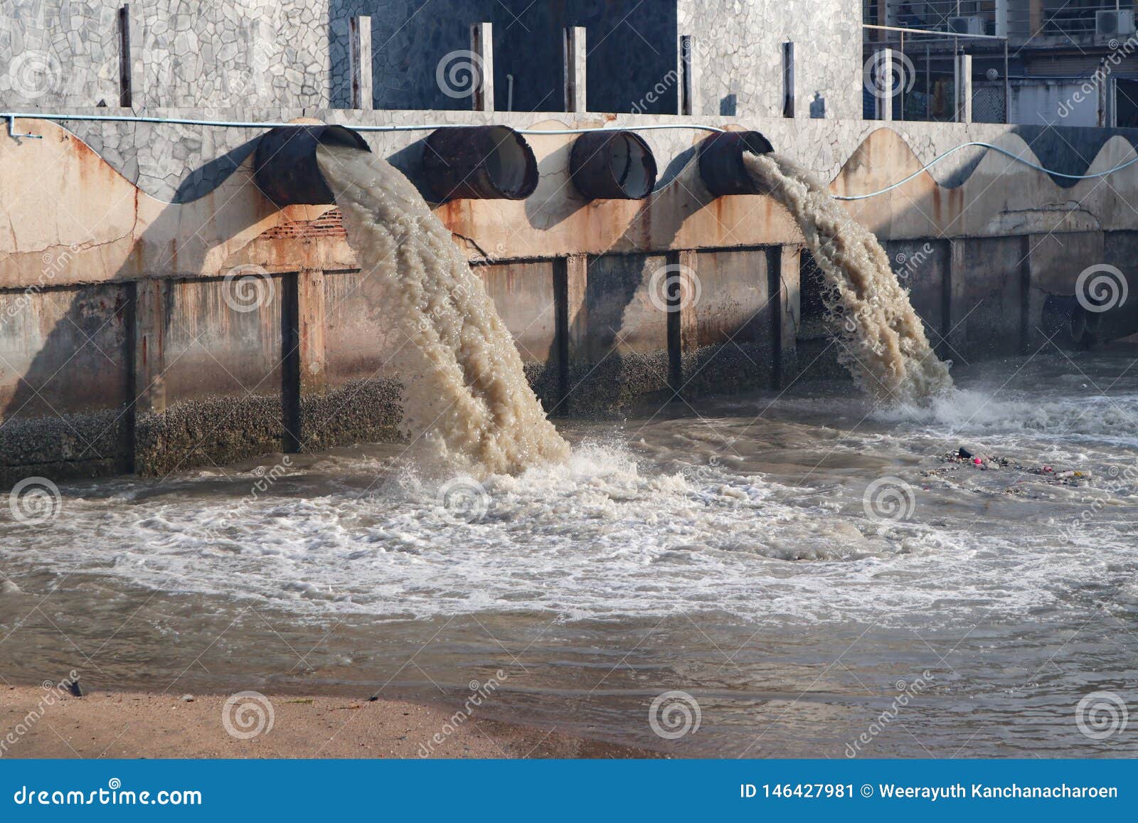 Waste Water Discharge Pipe into Canal and Sea Stock Image - Image of ...