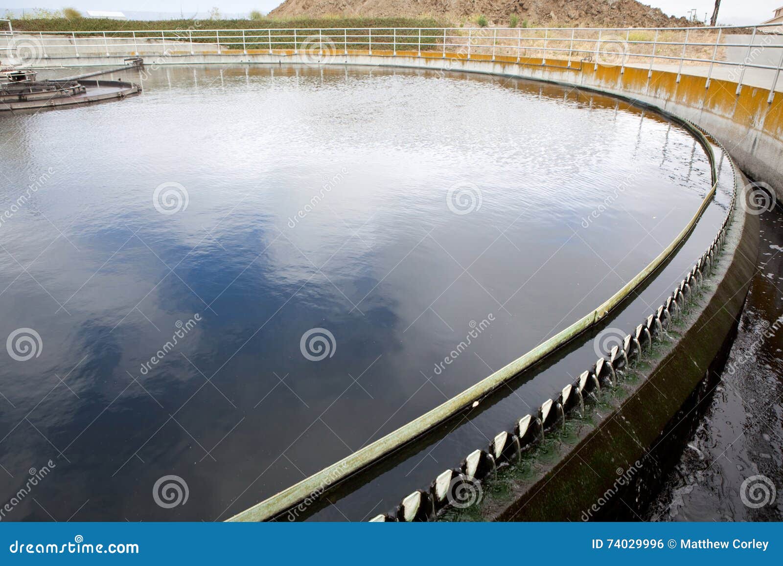 Wastewater Flows Over Weirs At A Wastewater Treatment Plant Stock