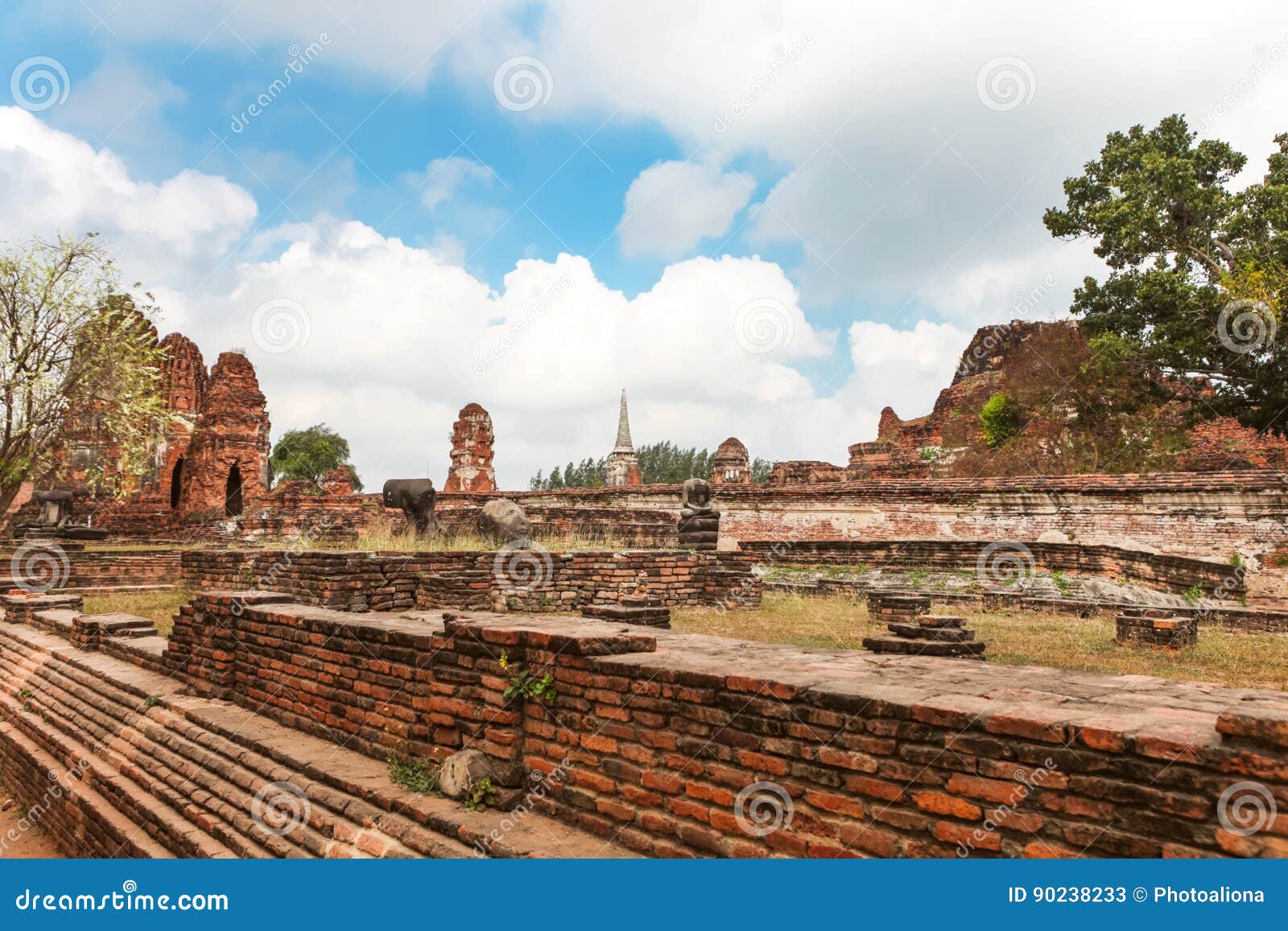 wat mahathat in buddhist temple complex in ayutthaya near bangkok. thailand