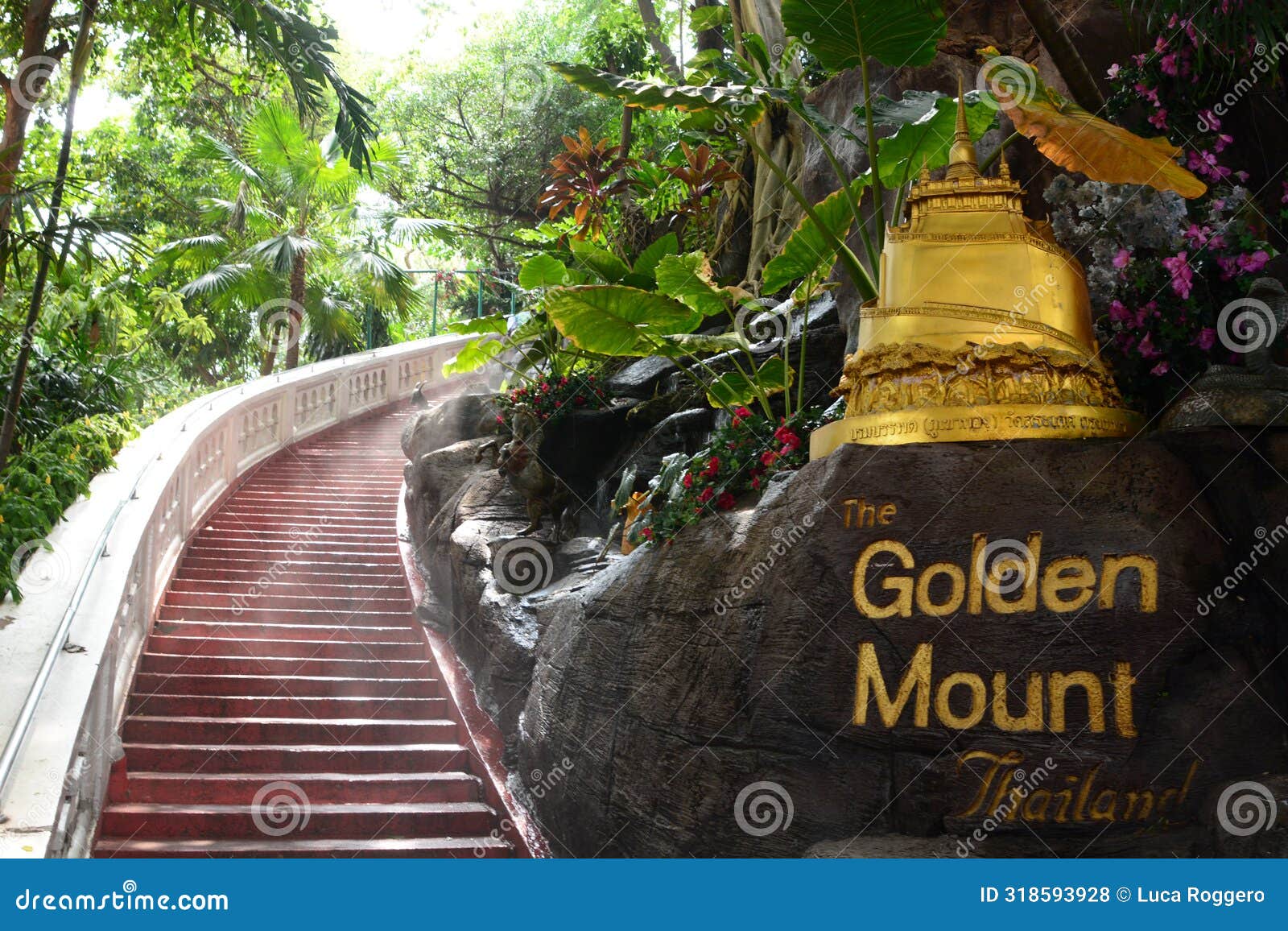 wat saket, or golden mount, stairway. bangkok. pom prap sattru phai district. thailand