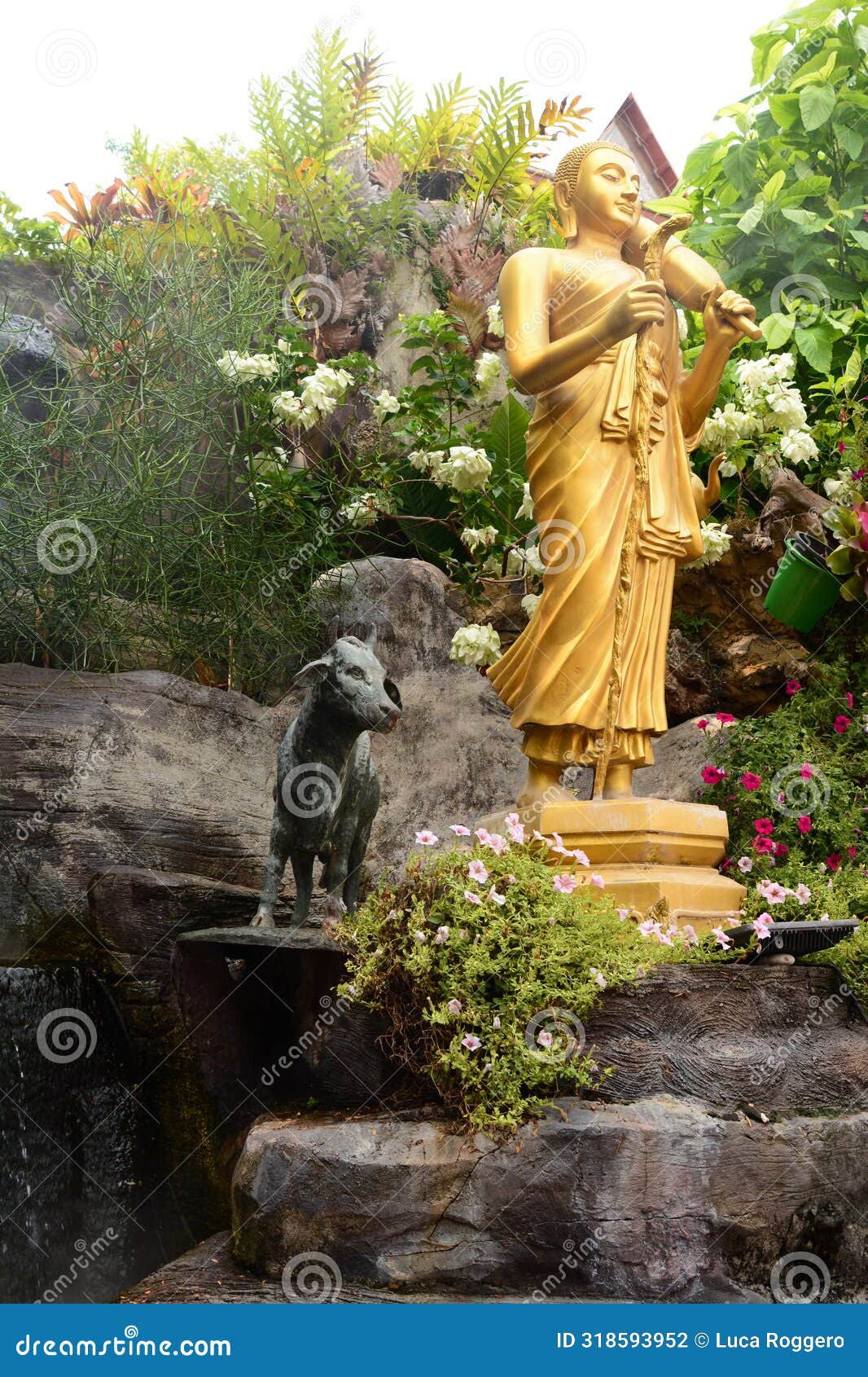 a buddha statue in the garden. wat saket, or golden mount. bangkok. pom prap sattru phai district. thailand