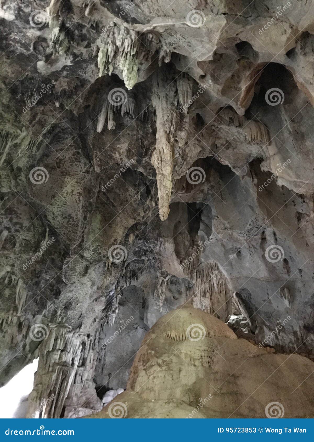 Wat Thum Pu Wa. Buddha in the cave Stalactites, stalagmites, nature mixed with Buddhism Thailand