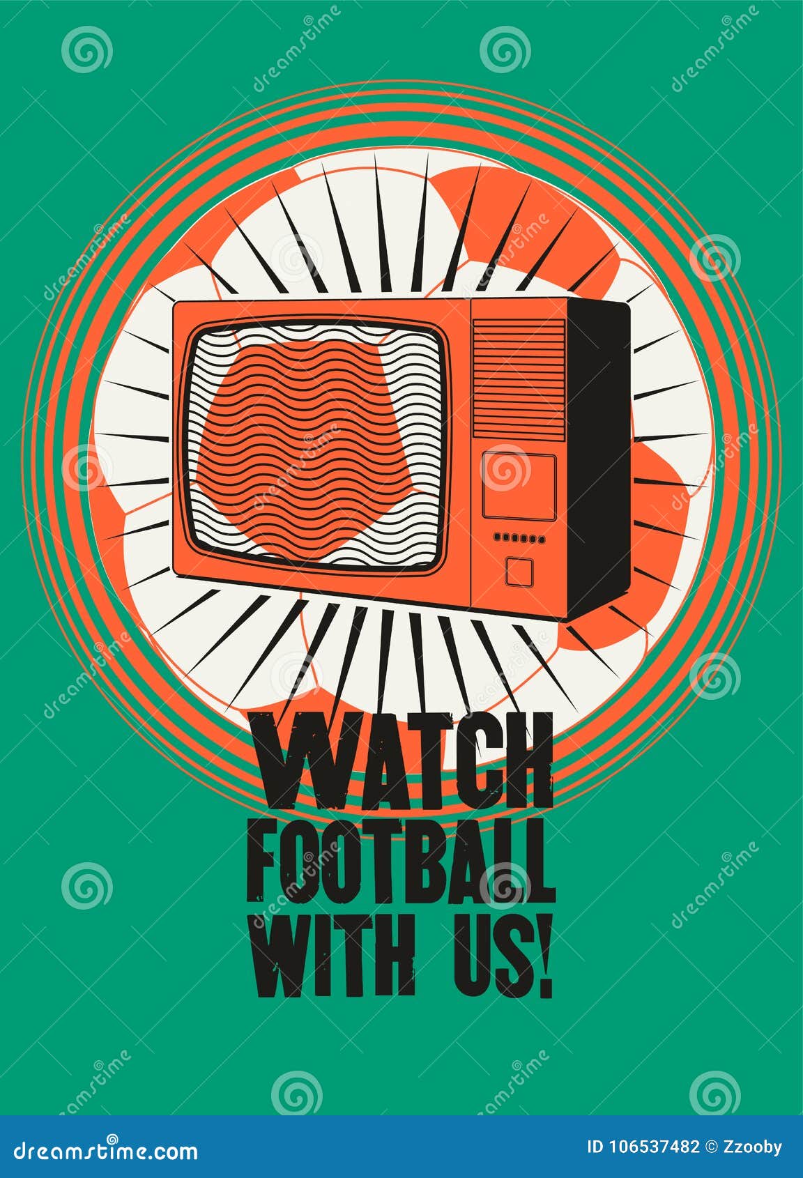 Watch Football with Us! Football on TV. Sports Bar Typographic Vintage Style Poster