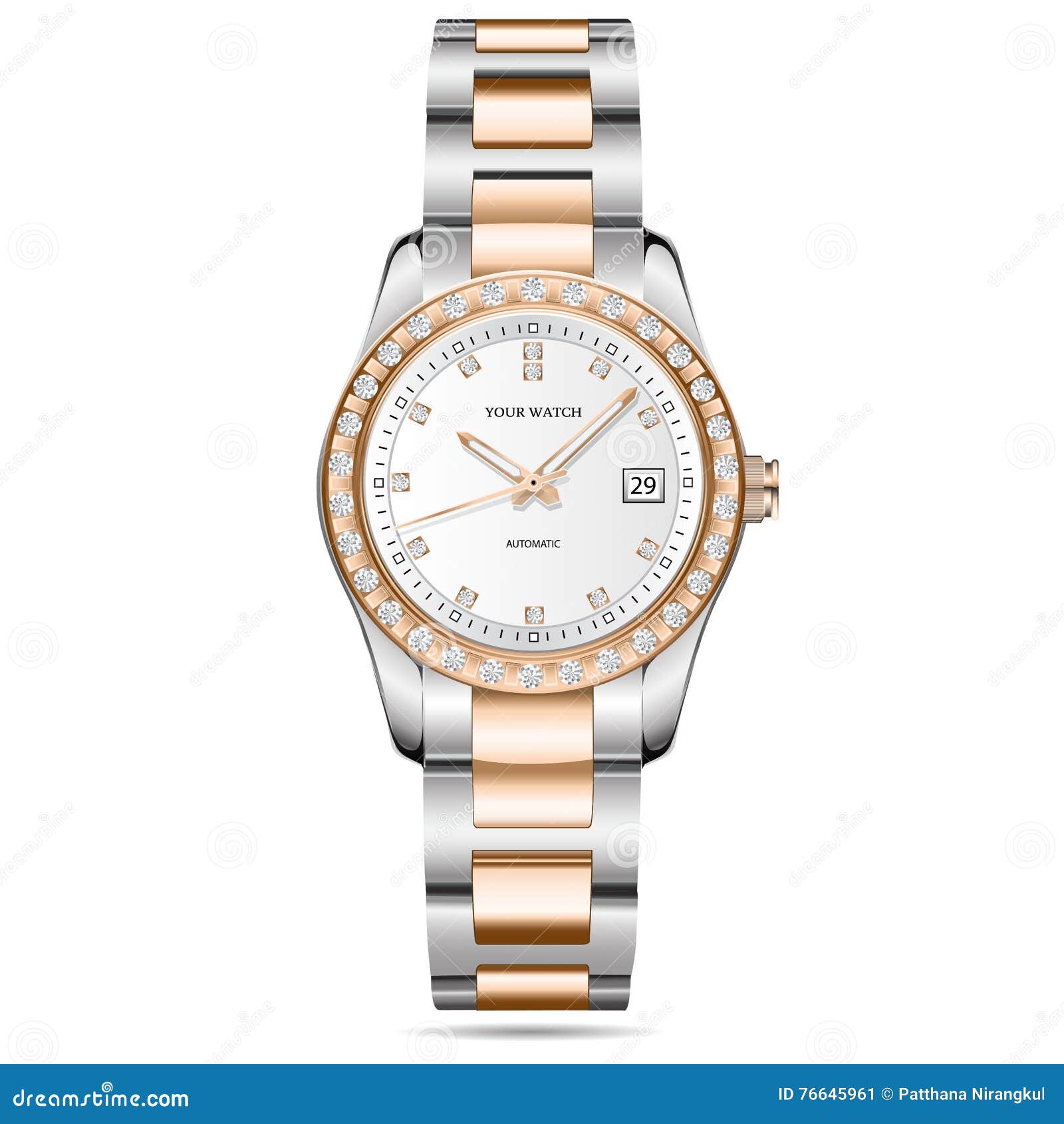 Watch Gold Silver Diamonds Vector. Stock Vector - Illustration of