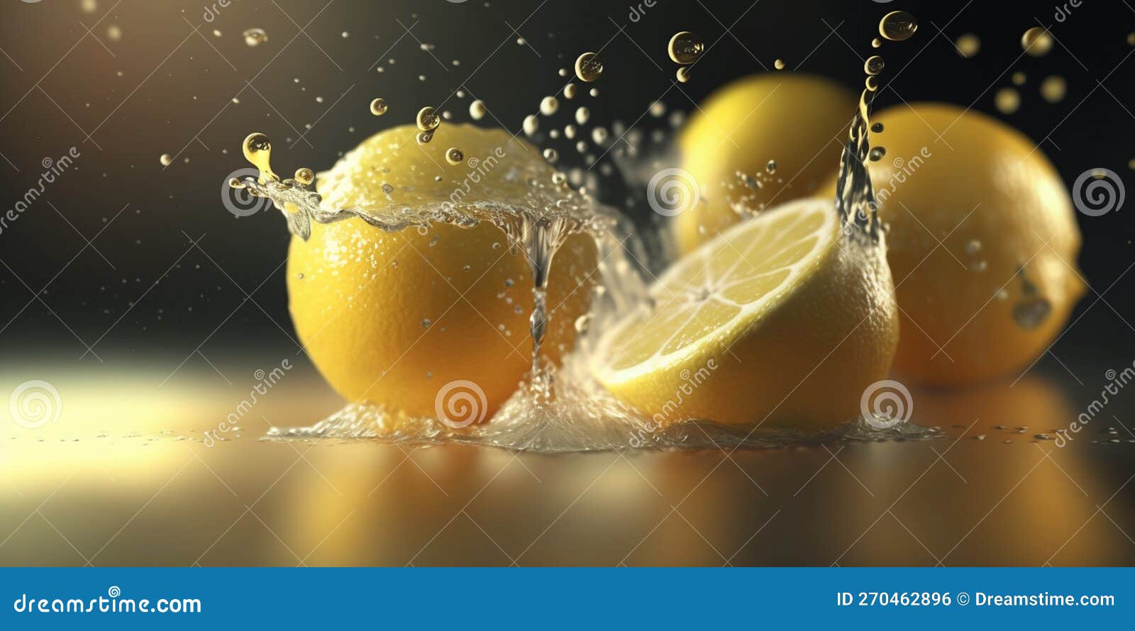 Lemons plunging into water: A splash of freshness. Watch lemons dive into crystal clear water,refreshing your senses instantly