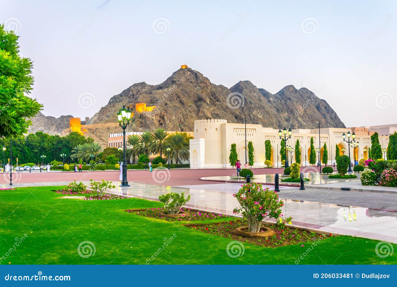 watch tower overlooking the aal alam palace and the adjacent square in the old town of muscat, oman