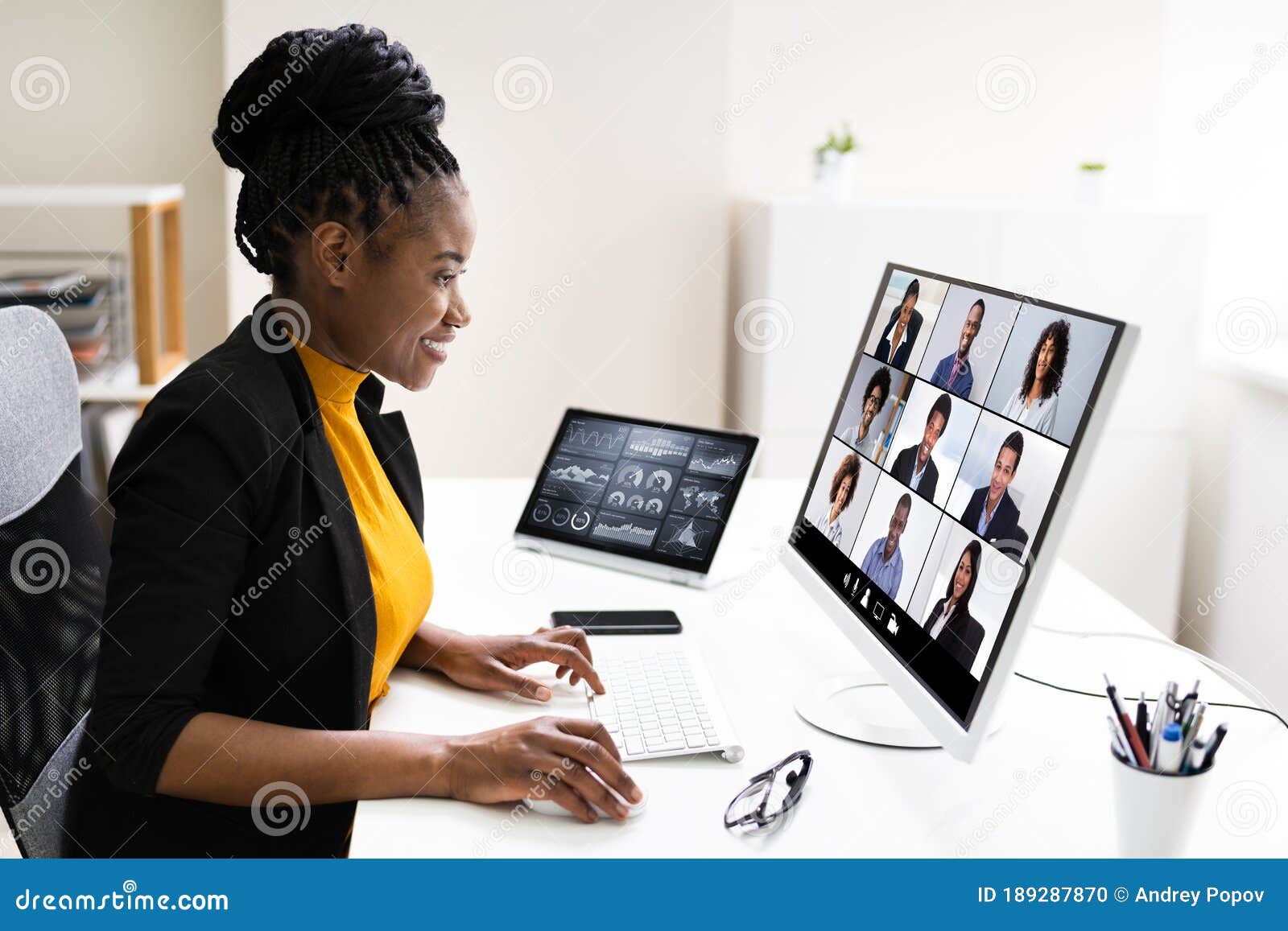 watching video conference business webinar