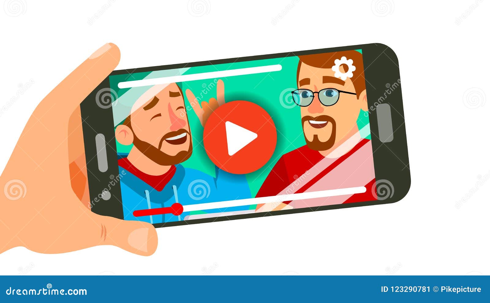 Watching Video on Smartphone Vector. Hand Holding Smartphone. Movie App  Concept. Isolated Flat Illustration Stock Vector - Illustration of  application, people: 123290781