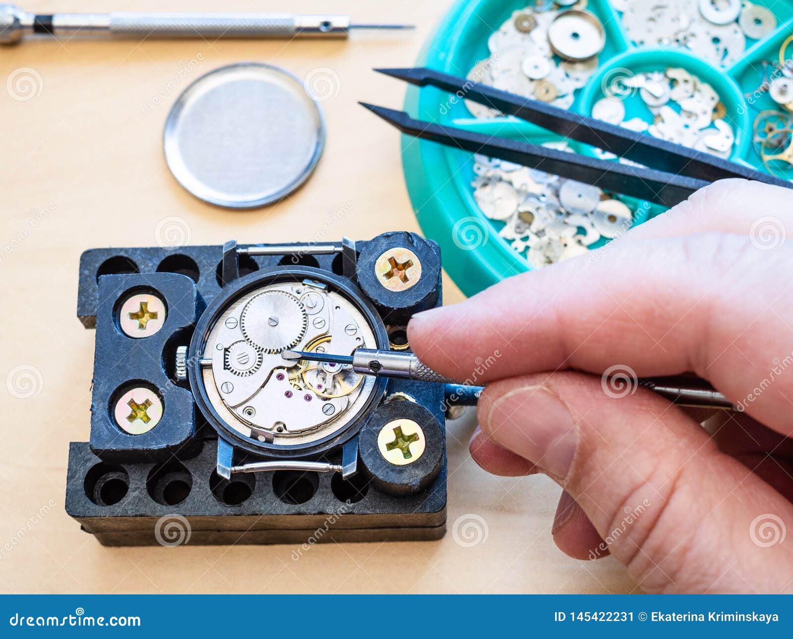 Watchmaker Fixes Clockwork of Watch by Screwdriver Stock Image Image of clock, adjust 145422231