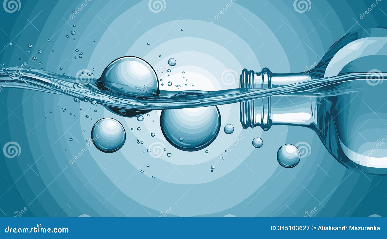 water background, air bubble spheres on blue aqua backdrop. template for advertising, save planet resources and ecology prote...