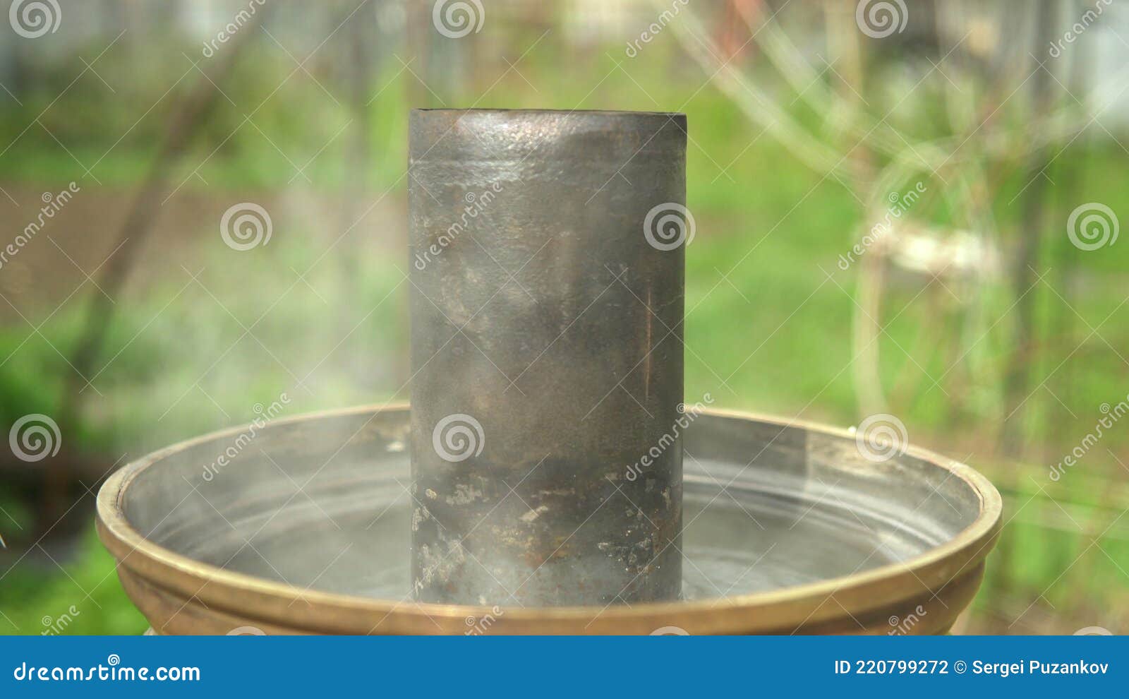 Water Boils Inside A Brass Samovar Cooking Boiling Water In A Samovar