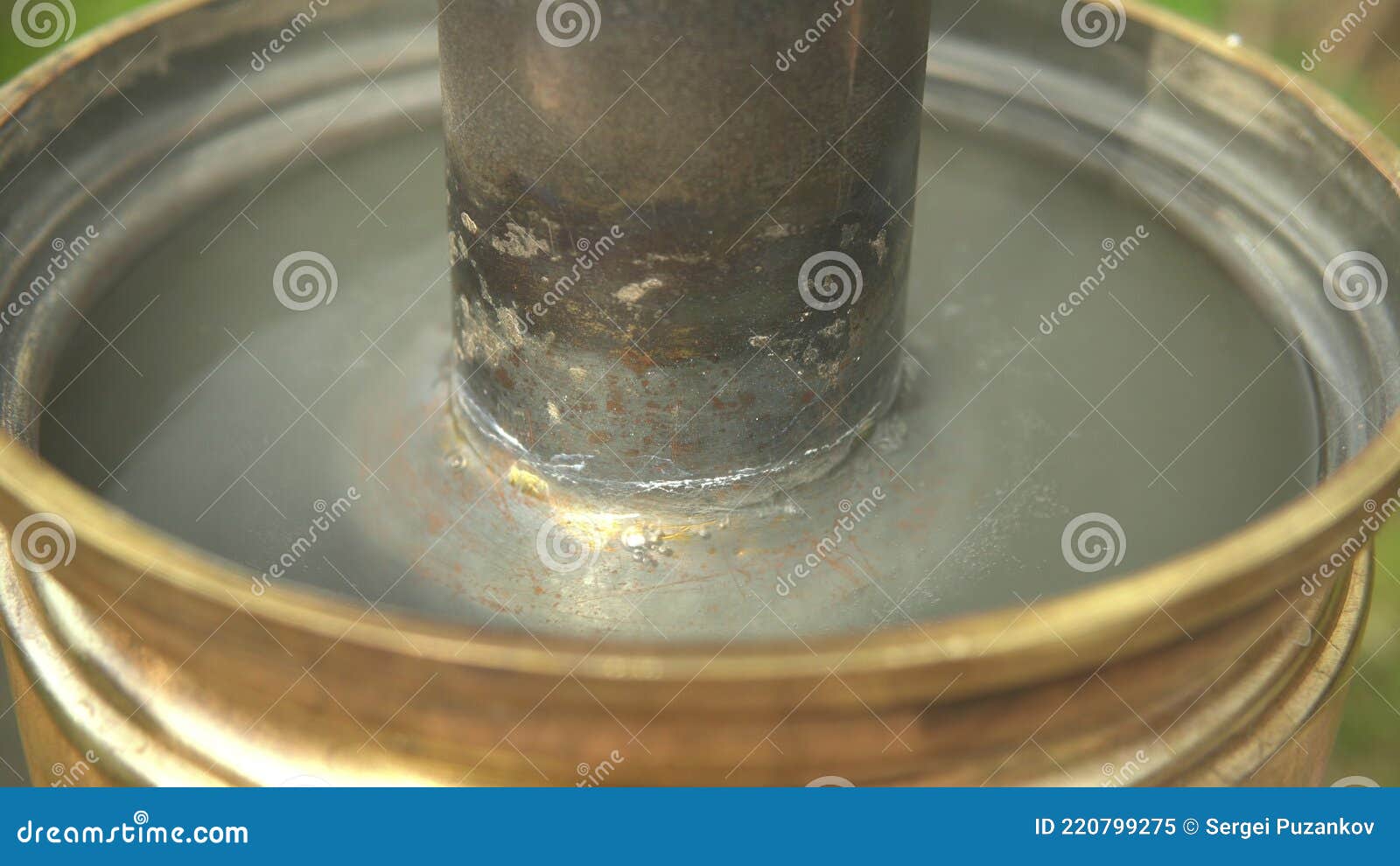 Water Boils Inside a Brass Samovar Cooking Boiling Water in a Samovar