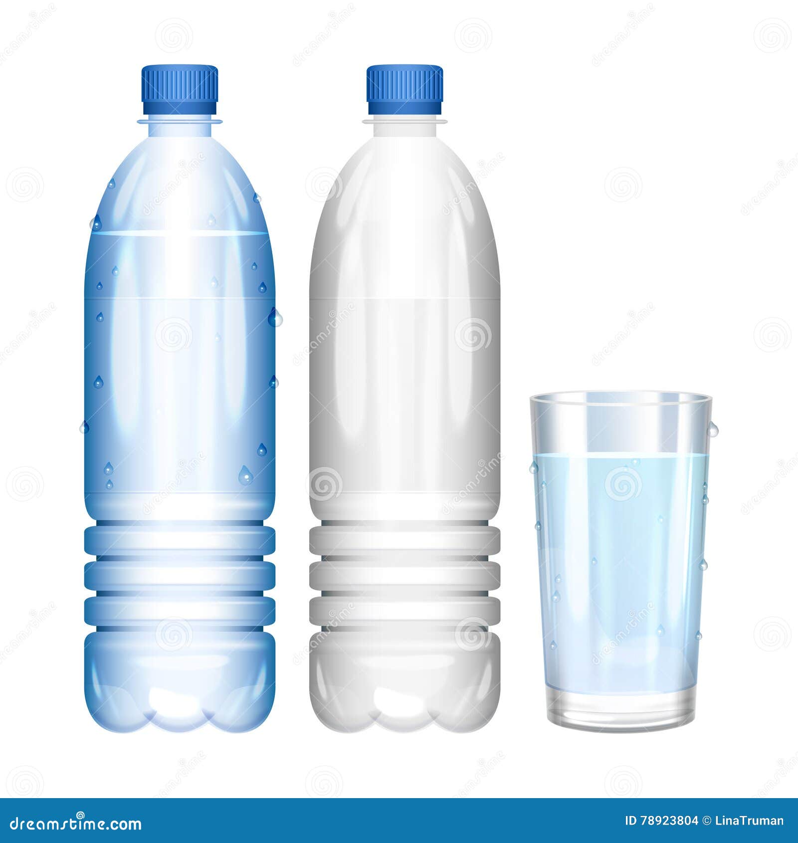 Water in Bottle. Glass of Pure Water. Empty Bottle Stock Vector