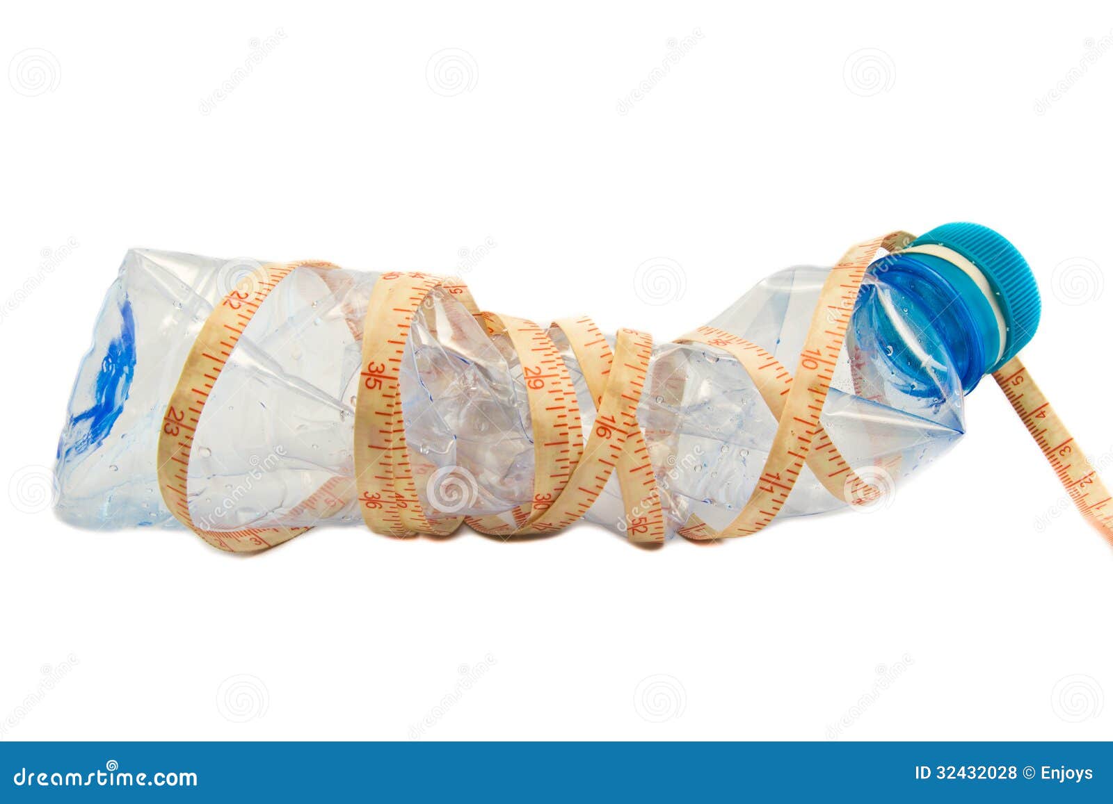 Water Bottle with Tape Measure on White Background. Stock Photo Image