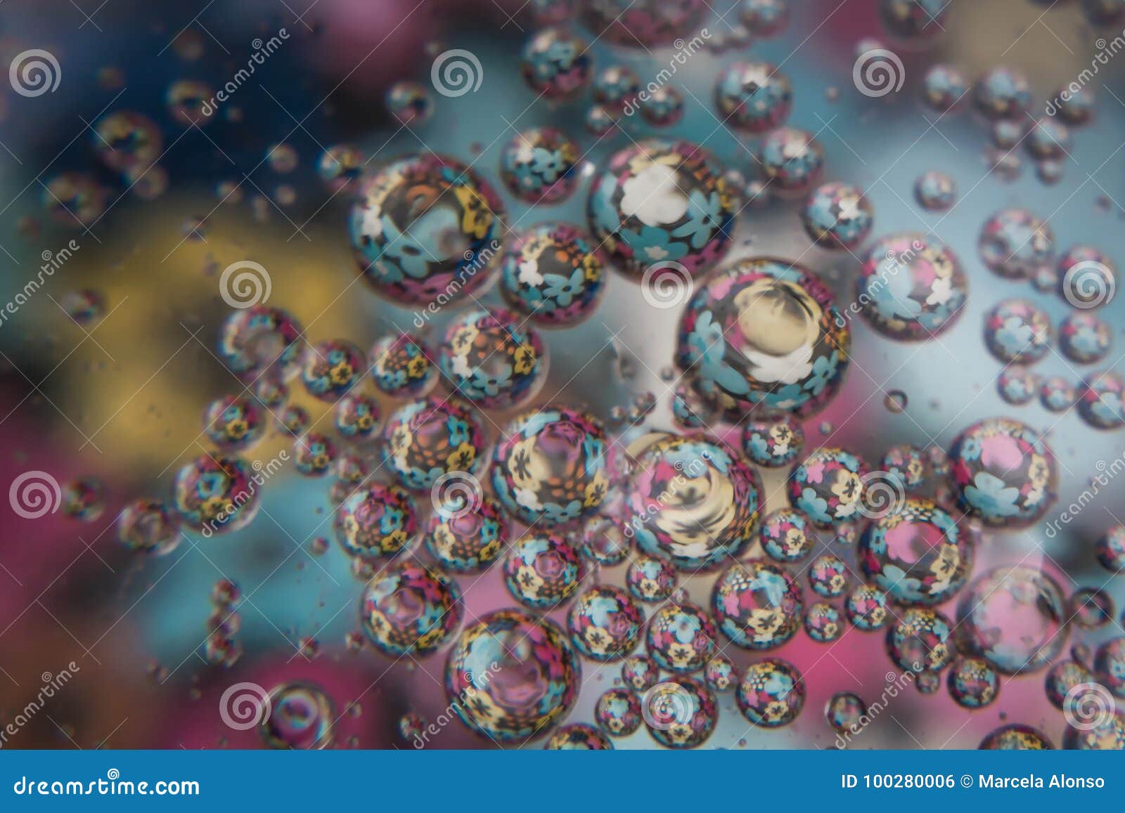 water bubbles with colorful flowers inside
