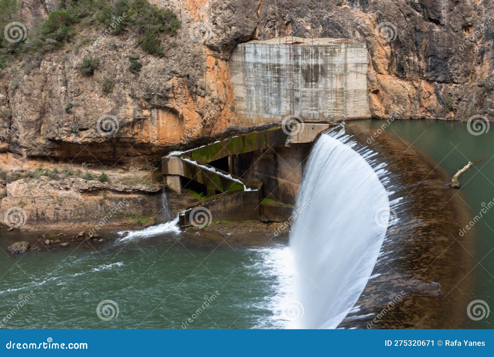 Water Cascade in Dam with Concrete Installations Stock Image Image of