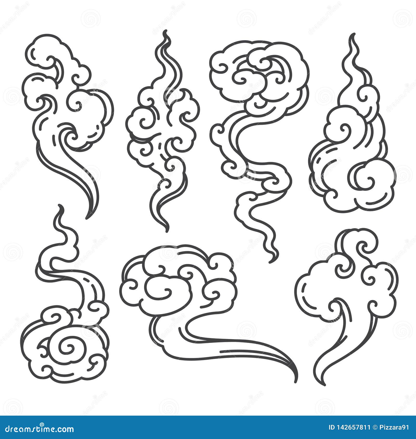 Japanese Tradition Cloud Styles. Vector Illustration. Stock Vector