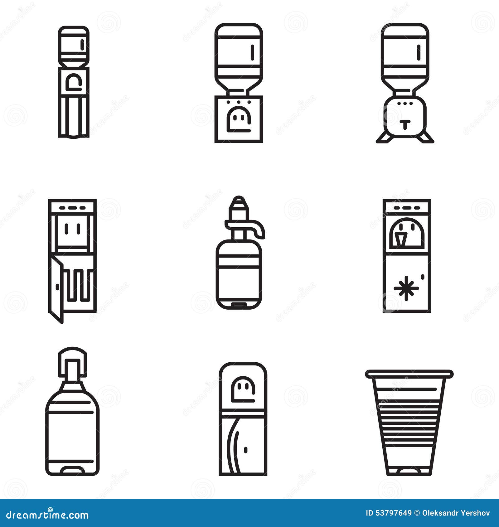 Water Cooler Flat Line Icons Stock Illustration Illustration of