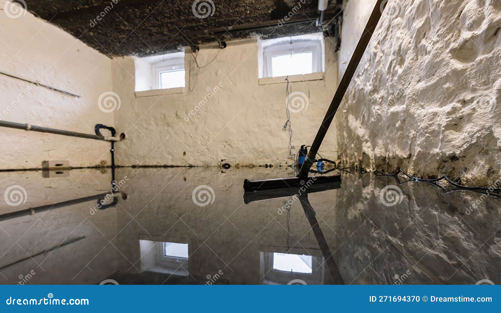 Water Damage in Basement Under Water with Mold on the Wall and Puller