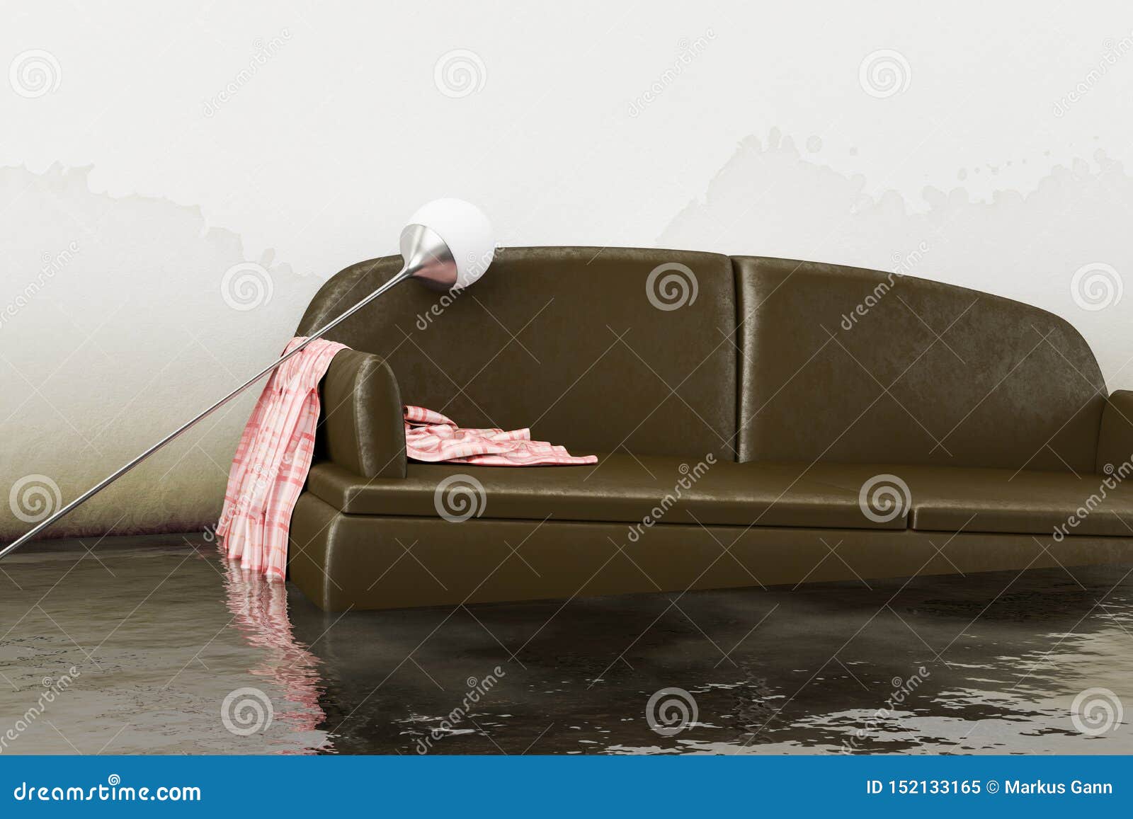Water damage brown sofa stock illustration. Illustration of wall