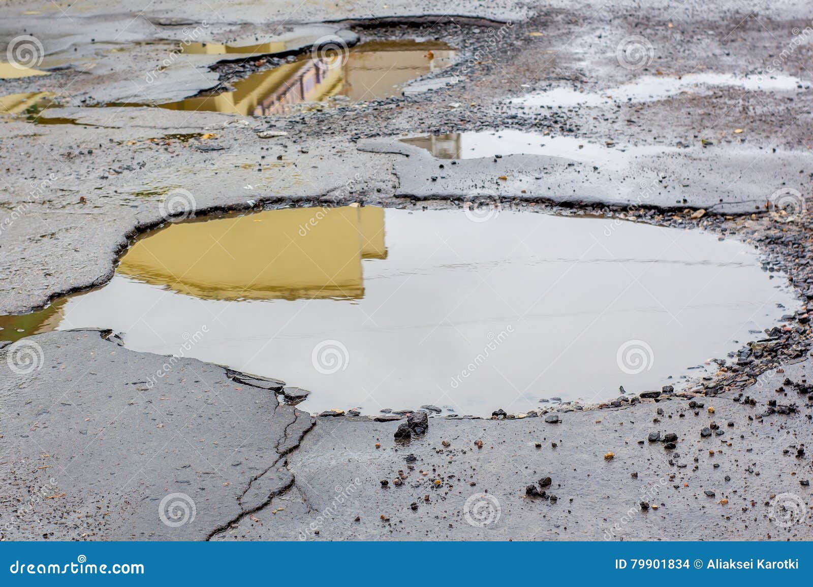 water damaged by potholes in the road