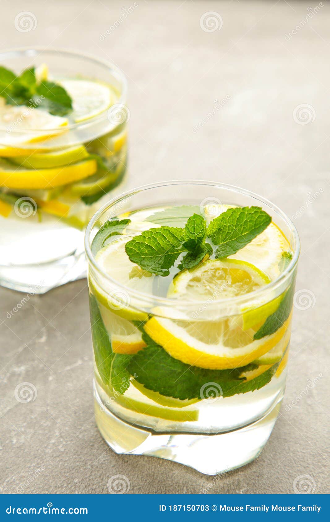 Water Detox with Lemon, Lime and Mint on a Grey Concrete Background