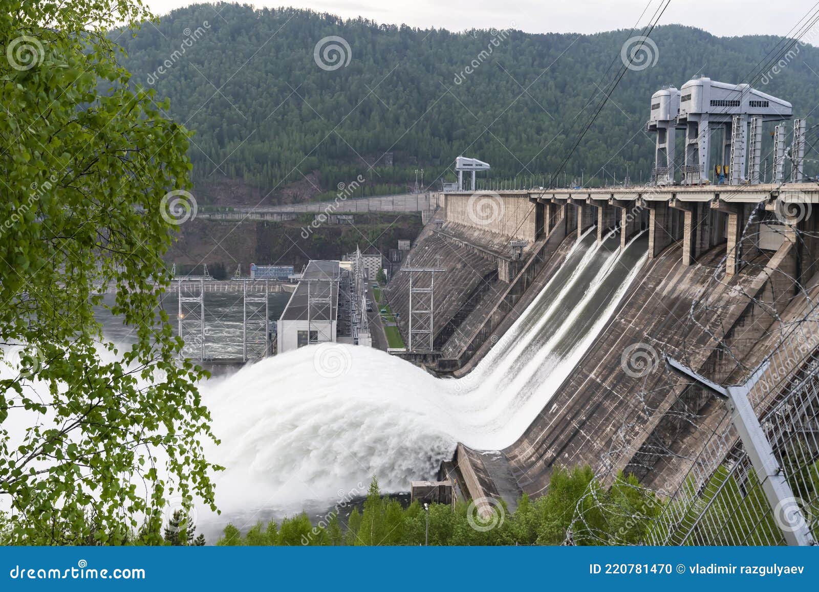 Water Drain Wave, Rapid Water Flows at the Krasnoyarsk Dam
