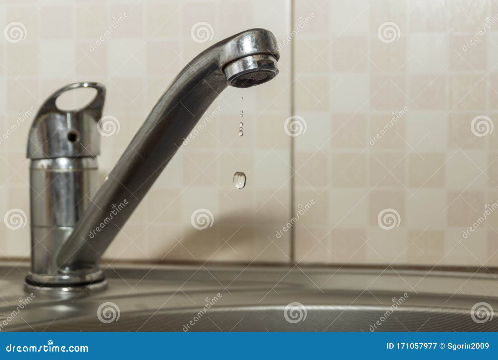 Water Dripping From The Faucet Due To Leakage Stock Image Image