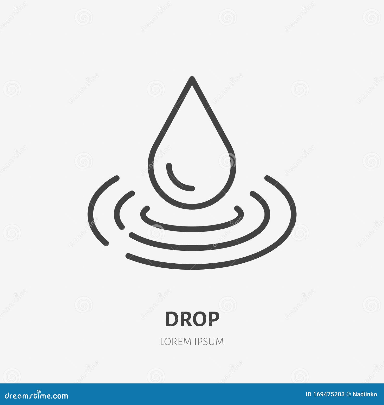 water drop line icon,  pictogram of raindrop and waves. pure aqua , sign for liquid packaging