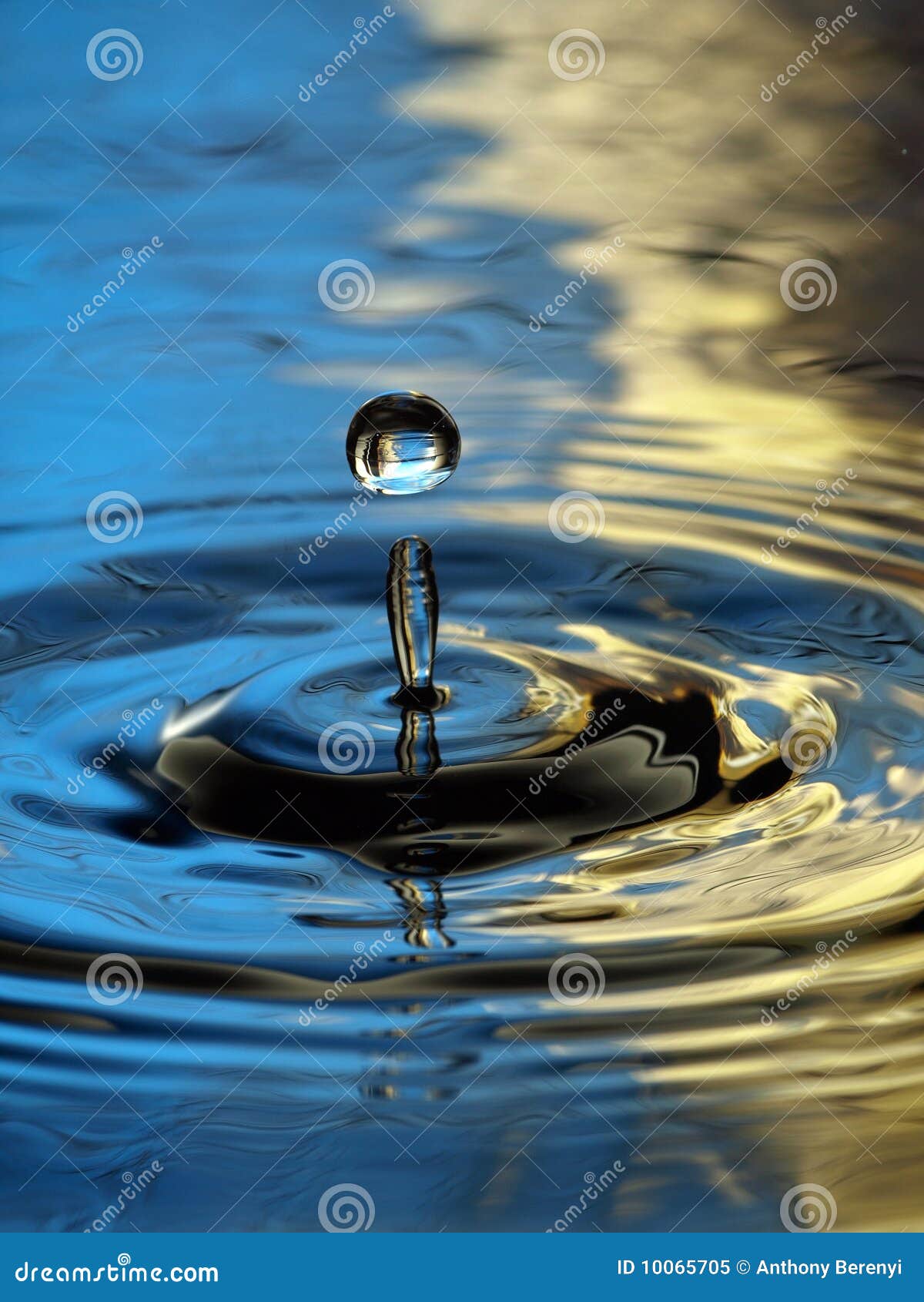water droplet ripple blue yellow column drop