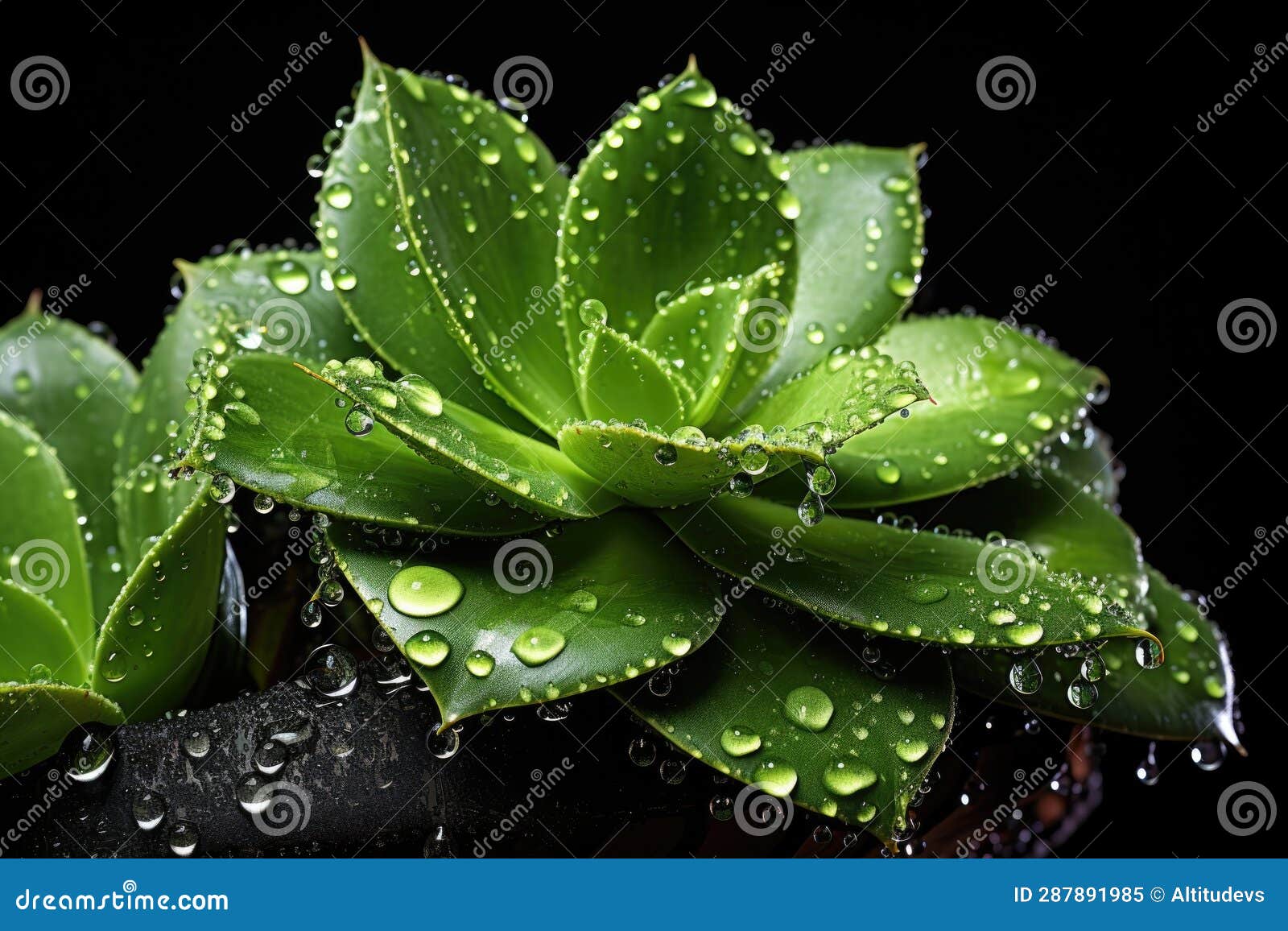 Water Droplets Falling on a Succulent Plants Leaves Stock Image Image