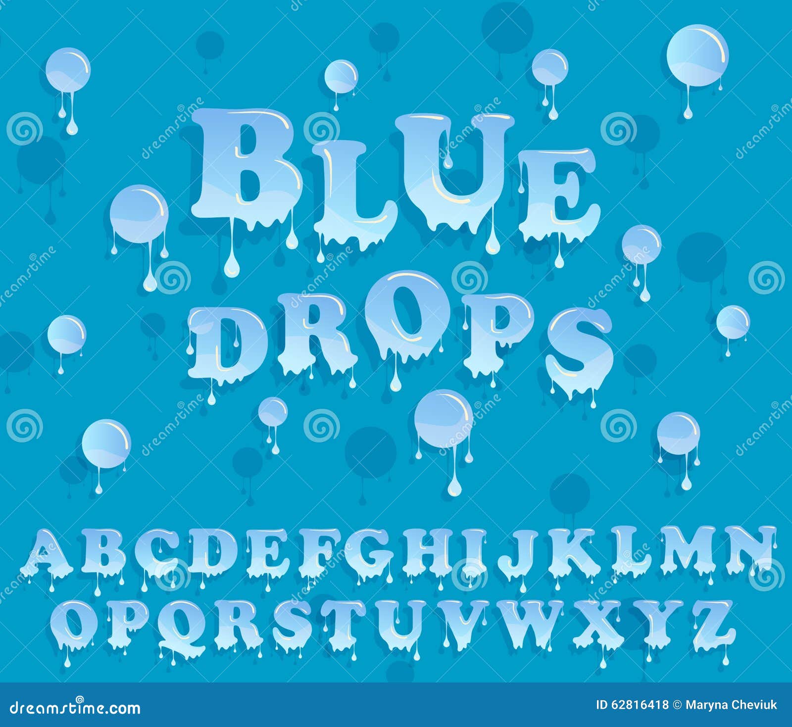 Water Drops Alphabet. Glossy Letterhead Design. Stock Illustration