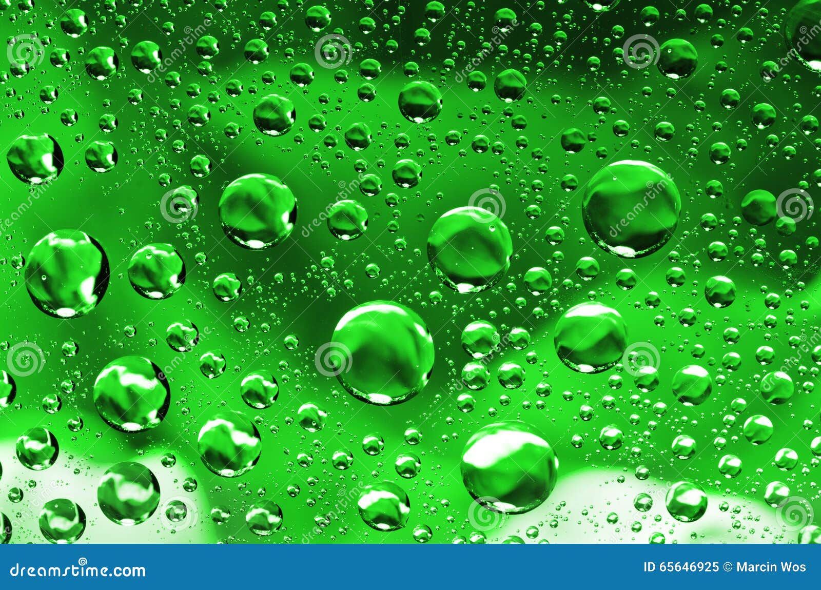 Water Drops Background On Green Surface. Water Droplets With Ref Stock ...
