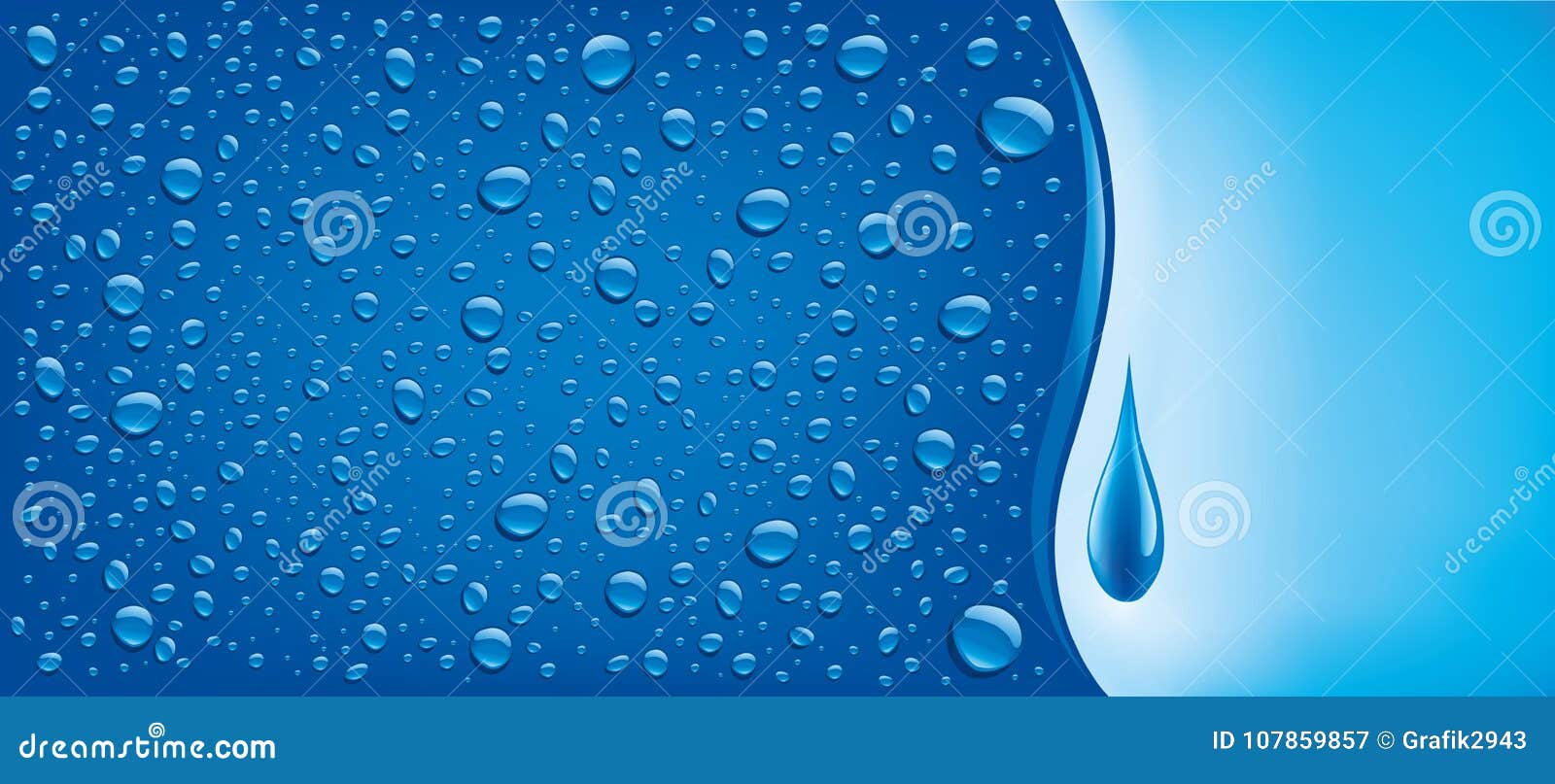 many water drops on blue background with place for text