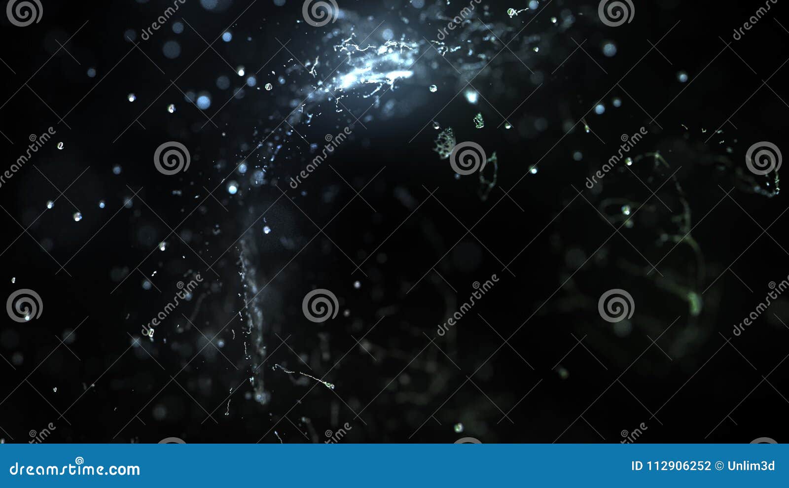 water drops hits abstract dark object, 3d 