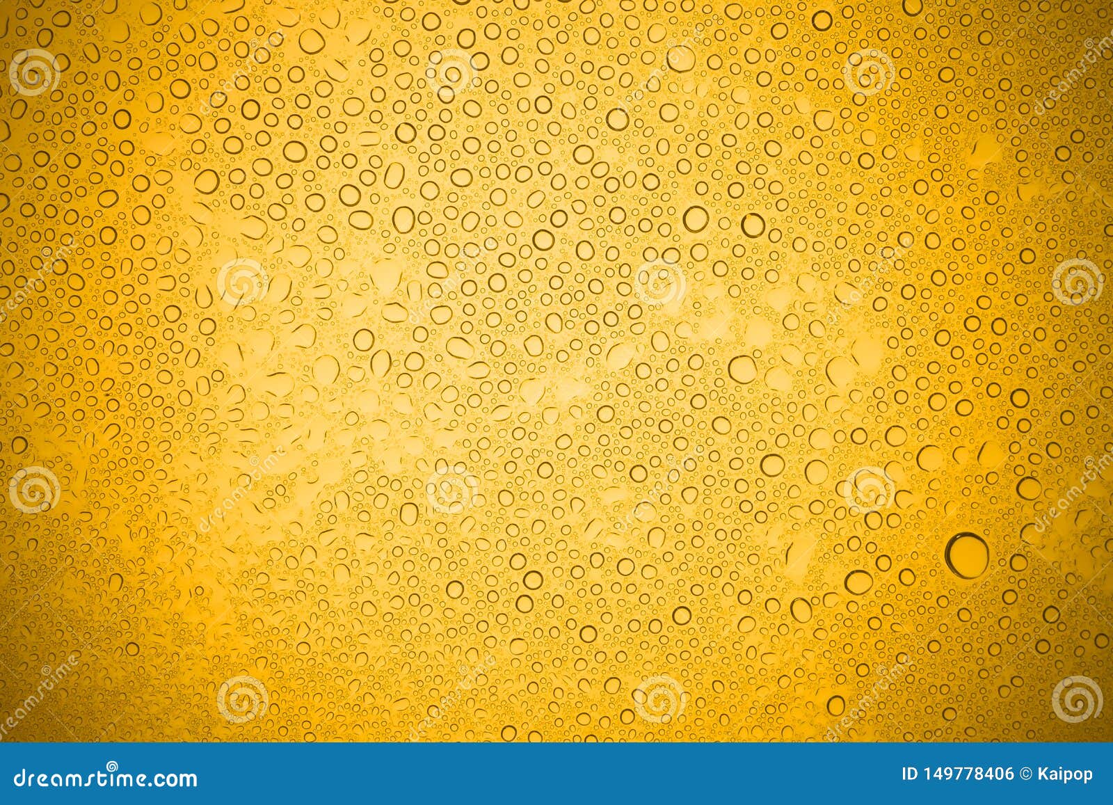 Water Drops On Yellow Glass, Rain Droplets On Glass Background Stock