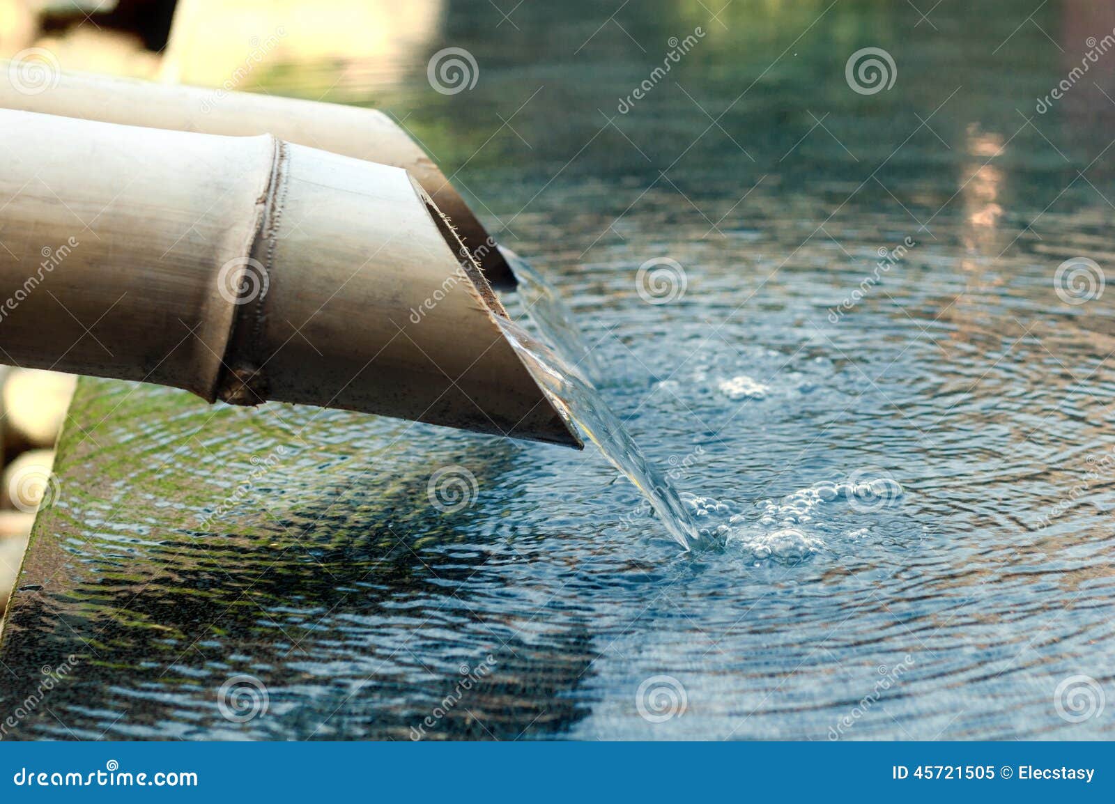 Water Falling Down from Bamboo Pipe Stock Image Image of calmness