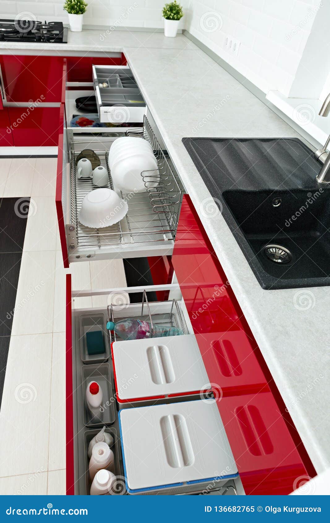 Water Faucet Sink And Drawers In The Modern Kitchen Stock Image