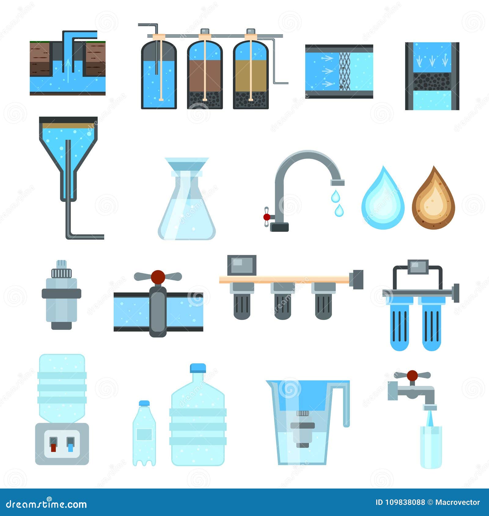 Water Filtration Flat Icons Stock Vector - Illustration of flask ...