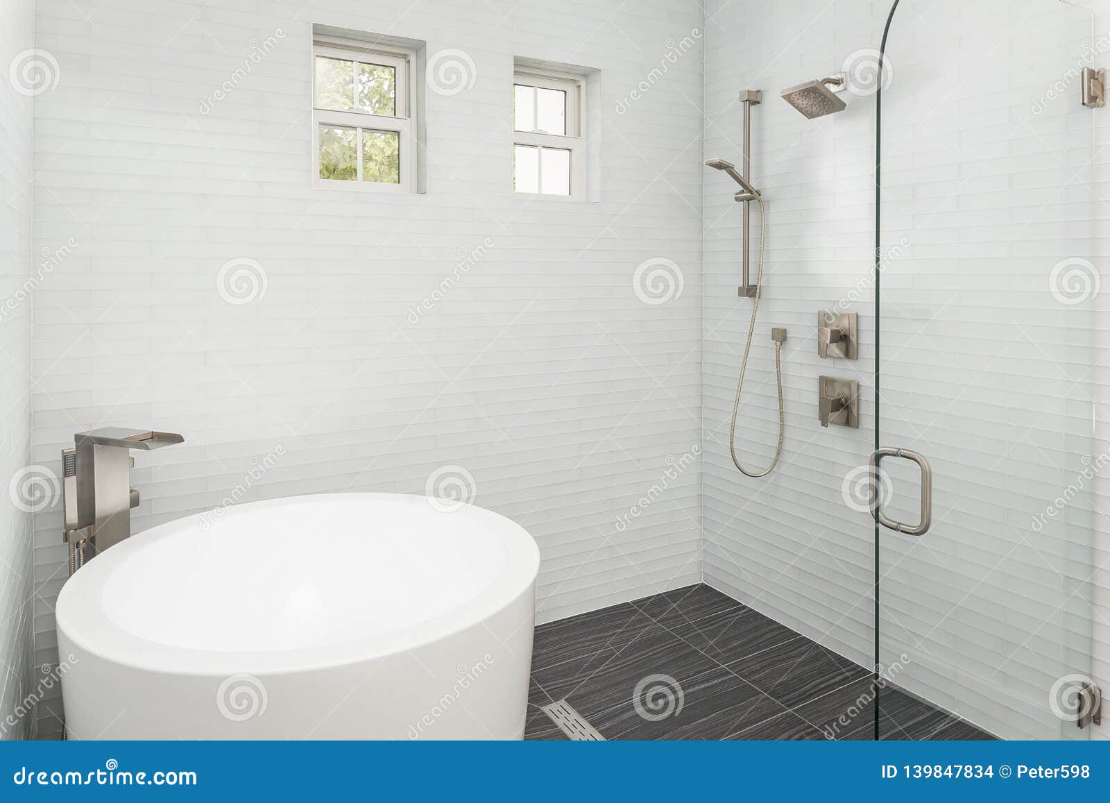 Modern And Elegant Bathtub Bathroom And Shower Fixtures Stock