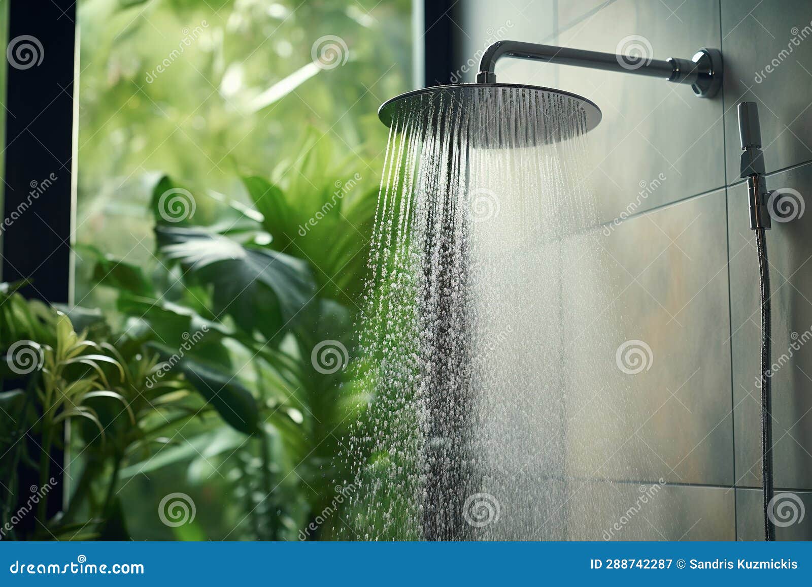 Water Flowing from Shower in the Bathroom Interior Stock Image Image