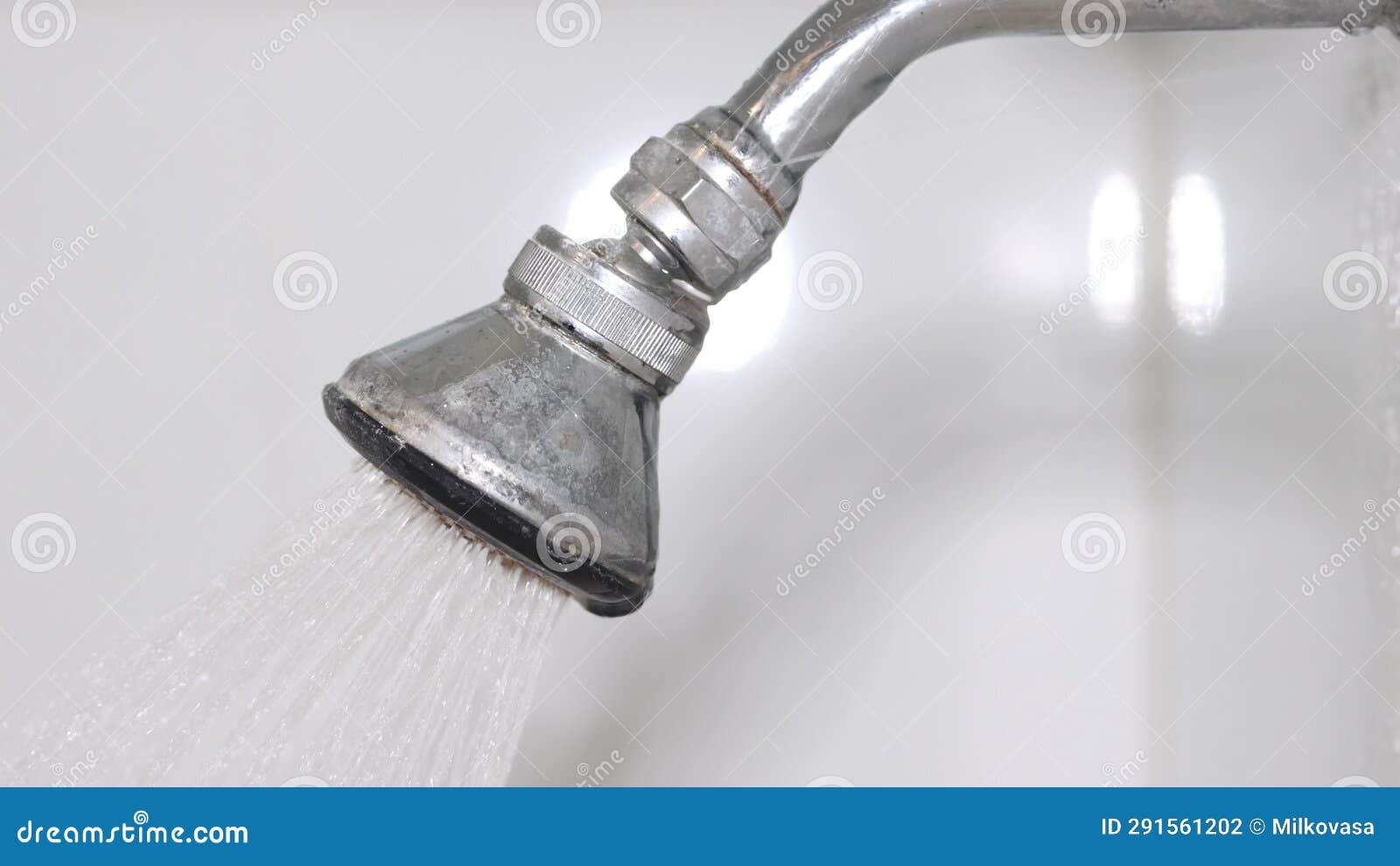 Water Flows from an Old Shower Head Fixed in the Bathroom Wall Stock Footage Video of wall