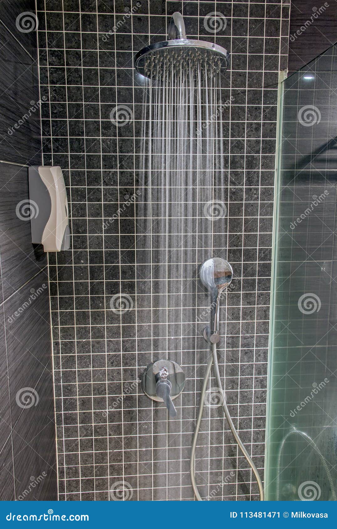 Water Flows from the Shower. Stock Image Image of domestic, clean
