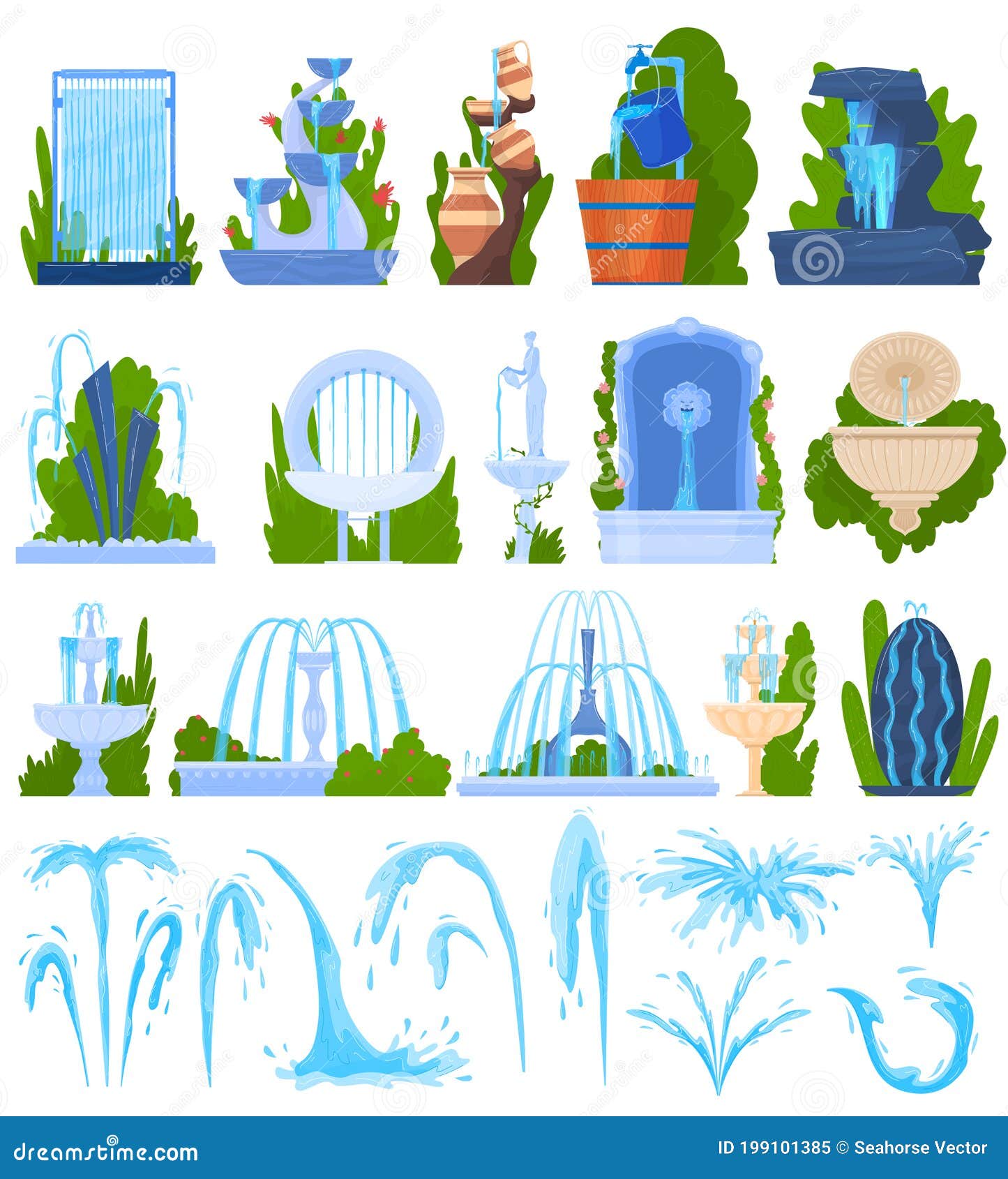 Water Fountain Architecture Decor Vector Illustration Set, Cartoon Flat Architectural Element, Exterior Park Decoration Stock Vector - Illustration of design, garden: 199101385 Water Fountain Architecture Decor Vector Illustration Set, Cartoon Flat Architectural Element, Exterior Park Decoration Stock Vector - Illustration of design, garden: 199101385